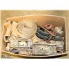 Image 1 : BOX OF HEAVY TIE DOWN STRAPS, TOW HOOKS AND CLEVIS