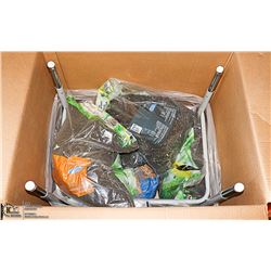 BOX WITH NEW MINI DESK AND 6 BAGS OF