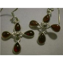 STERLING SILVER Estate RARE GARNET Earrings  #1385933