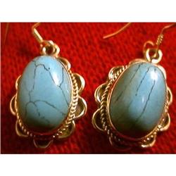 STERLING SILVER Estate RARE TURQUOISE Earrings #1385936