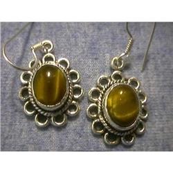 STERLING SILVER Estate RARE TIGER EYE Earrings #1385939