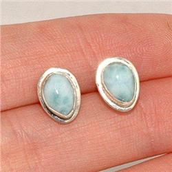 STERLING SILVER Estate RARE LARIMAR Earrings #1385942