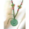 Image 1 :  CARVED JADE PEND. NECKLACE on GREEN ROPE #1415754