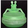 TWINS Green Satin Glass Art Deco Powder Jar #1431596