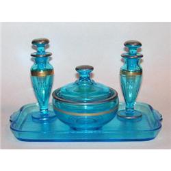 Blue Paden City Glass Perfume Bottle Set #1431606