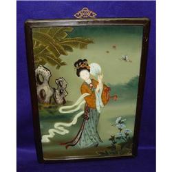 Meji Era Japanese Geisha Girl Reverse Glass Oil#1432151