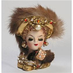 Fur & Jeweled Inarco E-744 Head Vase #1455243