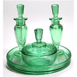 NMV Green Depression Glass Perfume Bottle Set #1455244