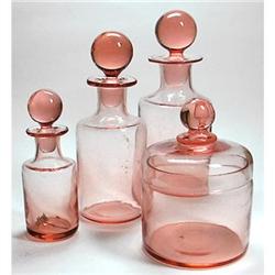 Pink Blown Glass Apothecary  Perfume Bottle Set#1455269