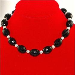 Rare STERLING SILVER BLACK ONYX PEARL Necklace #1455287