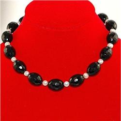 Rare STERLING SILVER BLACK ONYX PEARL Necklace #1455287