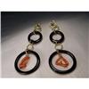 Image 1 : 18K Gold Handmade Coral Onyx Hanging Earrings #1455388