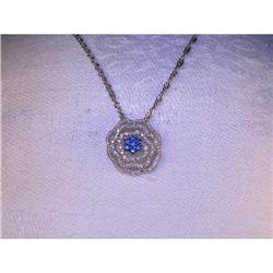 Estate 14K WG Diamond Sapphire Rose Pendant #1455434