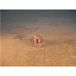 Antique Estate 14K WG Gold Ruby Diamond Ring #1455438