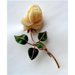 White coral and jade rose pin #1455690