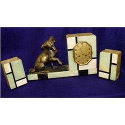 French Bronze Art Deco Puppy Dog Mantle Clock #1455825