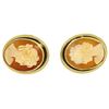 Image 4 : Vintage 14K Yellow Gold Oval Carved Shell Cameo Framed Screw Back Stud Earrings