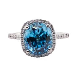 4.46 ctw Blue Zircon and Diamond Ring - 14KT White Gold