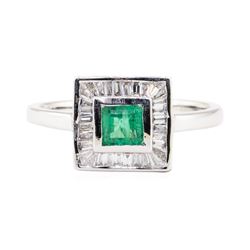 0.41 ctw Emerald and Diamond Ring - 18KT White Gold