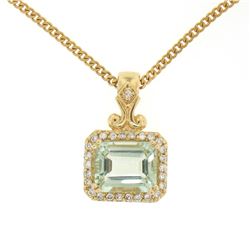 14K Yellow Gold 3.77 ctw VS Diamond Green Amethyst Pendant w/ 20" Curb Chain