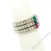 Image 7 : Set of 3 Stackable 18kt White Gold Emerald Ruby Sapphire and Diamond Band Rings