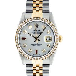 Rolex Mens 2 Tone Mother Of Pearl Diamond 36MM Oyster Perpetual Datejust