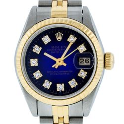 Rolex Ladies 2 Tone Blue Vignette Diamond 26MM Oyster Perpetual Datejust Wristwa