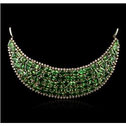 12.27 ctw Tsavorite Garnet and Diamond Chest Plate Necklace - 14KT Yellow And Wh