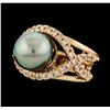 Image 1 : Pearl and Diamond Ring - 14KT Rose Gold