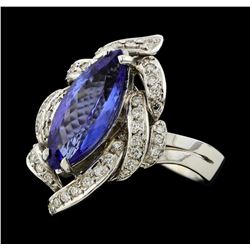 3.81 ctw Tanzanite and Diamond Ring - 14KT White Gold