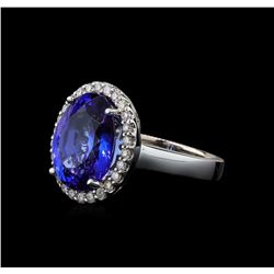 7.98 ctw Tanzanite and Diamond Ring - 14KT White Gold