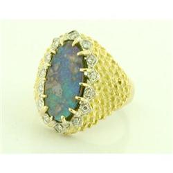 Vintage Boulder Opal & Diamond 18k Gold Ring #1380082