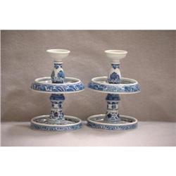 Pair  of  blue  and  white  porcelain  candle #1380089