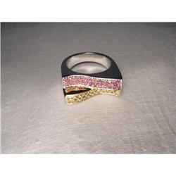 Estate 18K WG Gold Pink Yellow Sapphire Ring #1392089