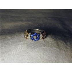 18K WG Sapphire Diamond Flower Floral Ring Band#1392090