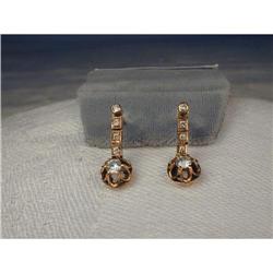 Estate 14K Pink Rose Gold Diamond Drop Earrings#1392100