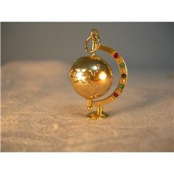 Estate14K Sapphire Emerald World Globe Pendant #1392109