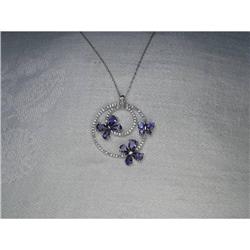 Estate 14K WG Diamond Iolite Butterfly Necklace#1392116