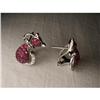 Image 1 : Estate 14K WG Gold Ruby Diamond Cat Earrings #1392122