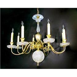 Antique 8 Branch Brass & Glass Chandelier #1392173