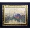 Antique Nautical Oil Painting Harbor Signed  #1392180
