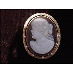 Lady's Hardstone Cameo, Pearl & 14 Kt Yellow #1392211