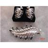 Image 1 : CORO Blue Rhinestone Set Brooch Earrings #1399419