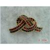 Vintage LISNER Red Black Rhinestone Brooch #1399554