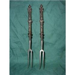 2 Antique serving forks with silver handles #1402648