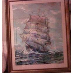 Watercolor painting of ship at sea #1402682