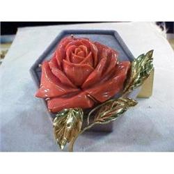 Mediterrean carved flower brooch in coral. #1402716