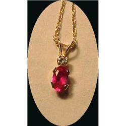 10K Gold, Ruby and Diamond Pendant Necklace #1402753