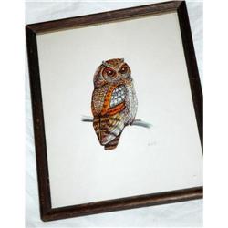 Watercolor of Owl by Ann Ramhorst 1976 #1402759