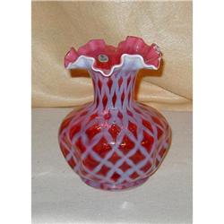 Vintage Cranberry Fenton Fluted vase with White#1403597